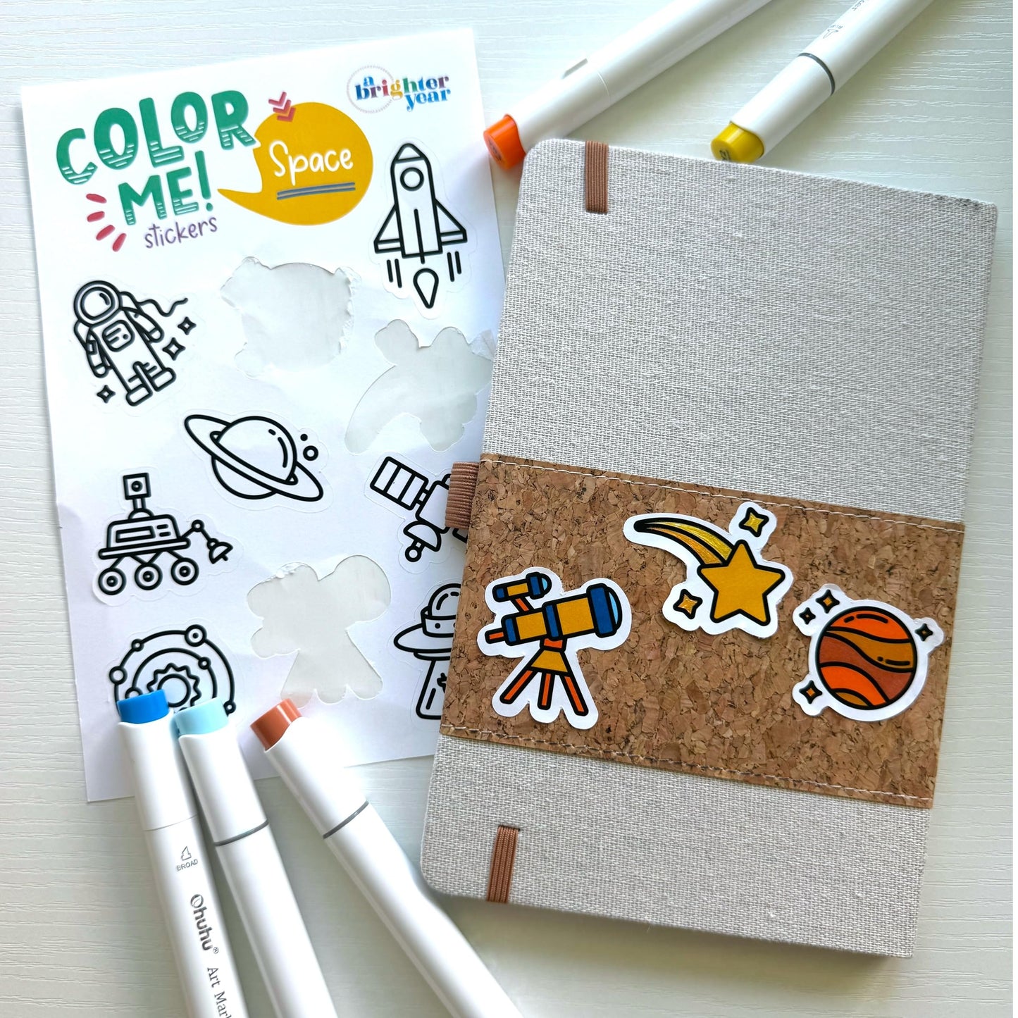 A Brighter Year Color-Your-Own Sticker Bundle, Space & Science Edition -3-Pack of 8.5” x 5.5” Sheets of 10 Stickers Each - Each Sticker is 1.5-2” x