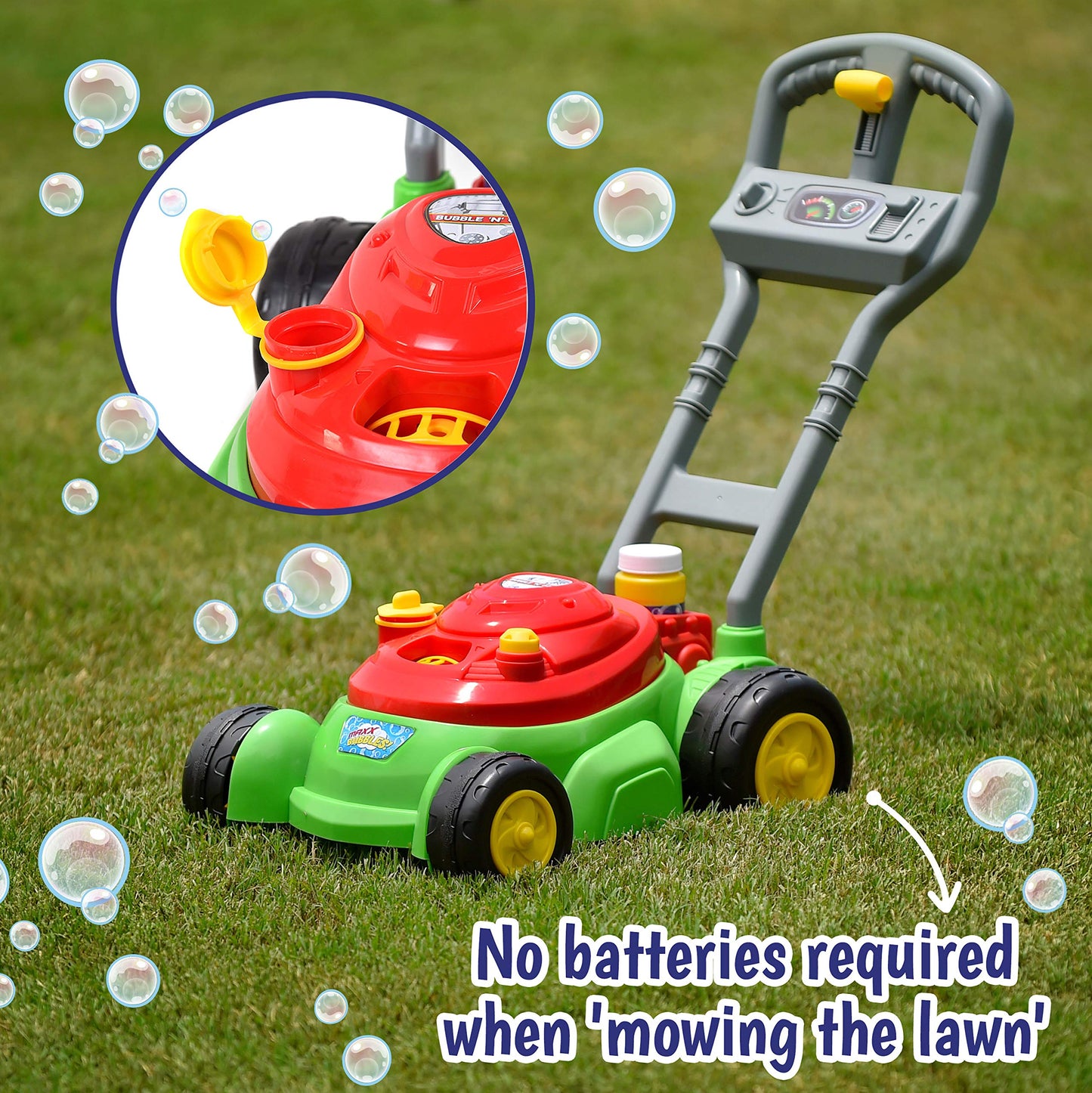 Maxx Bubbles Bubble-N-Go Mower - Bubble Lawn Mower, 4oz Solution - Ages 2-4