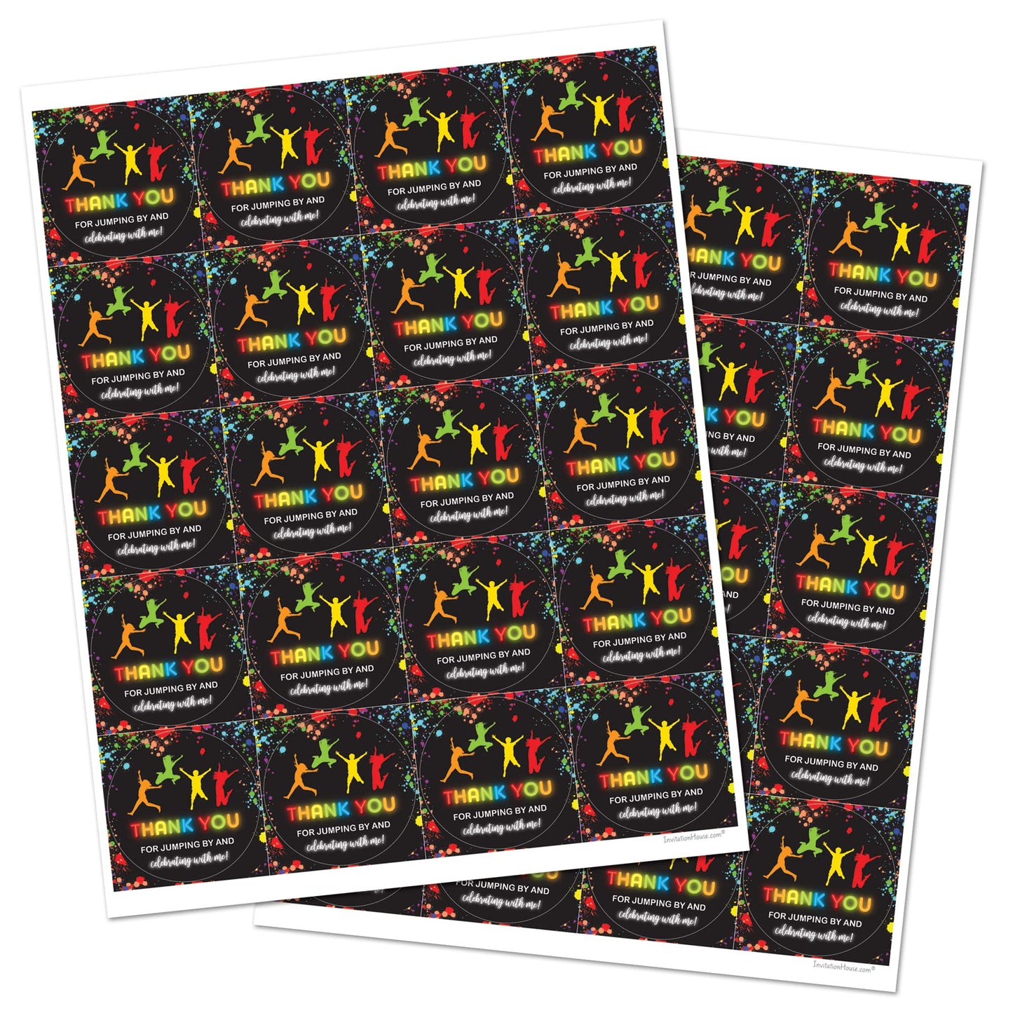 2"" Round Trampoline Bounce Jump Birthday Party Favor Stickers - Set of 40