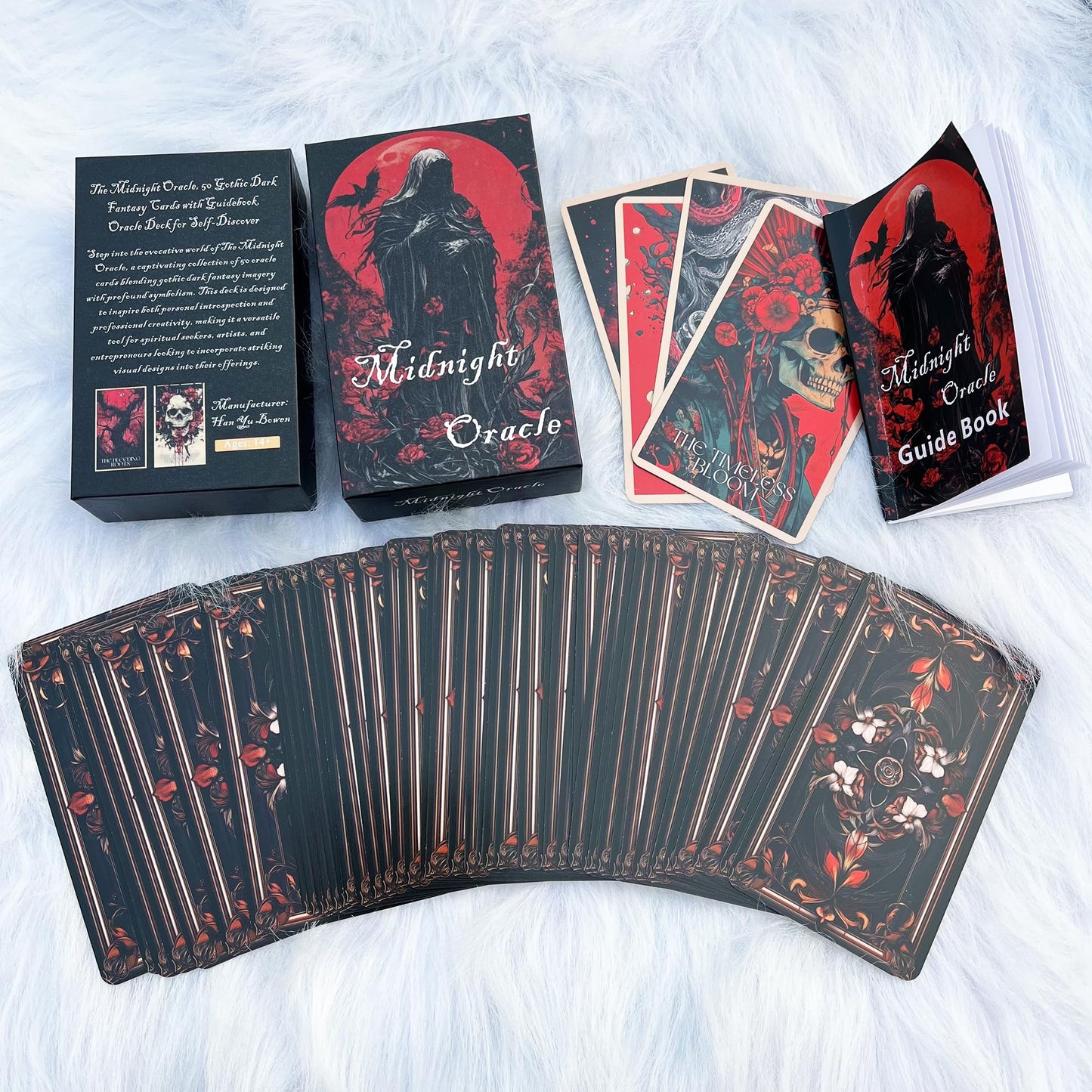 Midnight Oracle Cards, 50 Gothic Dark Fantasy Cards with Comprehensive Guide Book, Front and Back Meanings, Reflection Tips, Self Discovery Oracle