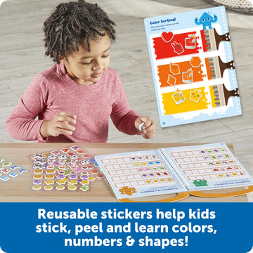 Learning Resources Skill Builders Smart Stickers Colors, Numbers, and Shapes, Reusable Sticker Book, Montessori Busy Book, Preschool Classroom Must