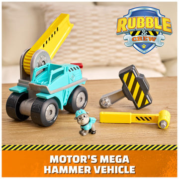 Rubble & Crew Motor Mega Hammer Vehicle, 10-Inch Construction Truck with Motor Action Figure, PAW Patrol Kids Toys for Boys & Girls Ages 3 and Up
