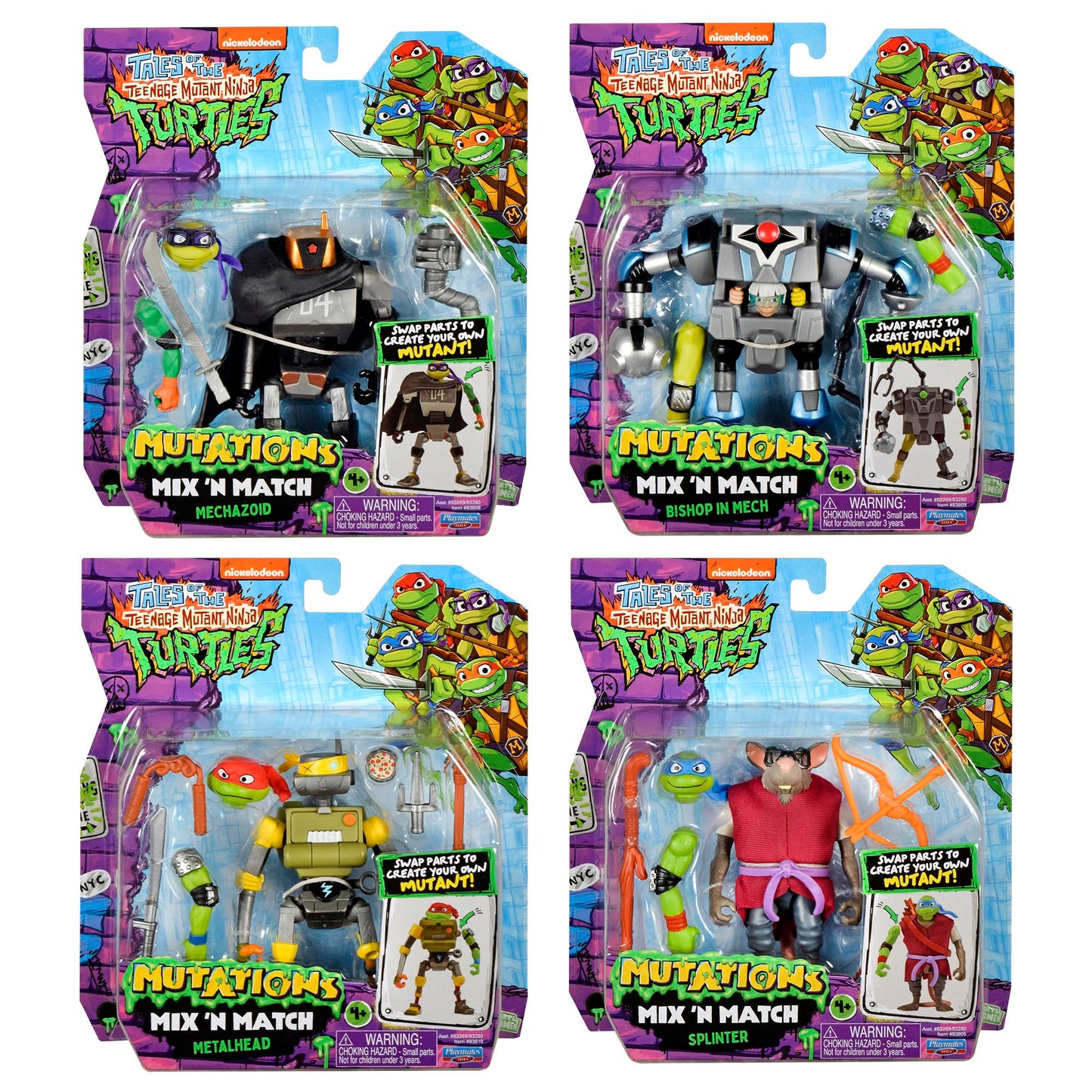 PlayMates Teenage Mutant Ninja Turtles Mix N Match Robots 4-Pack Bundle Toys