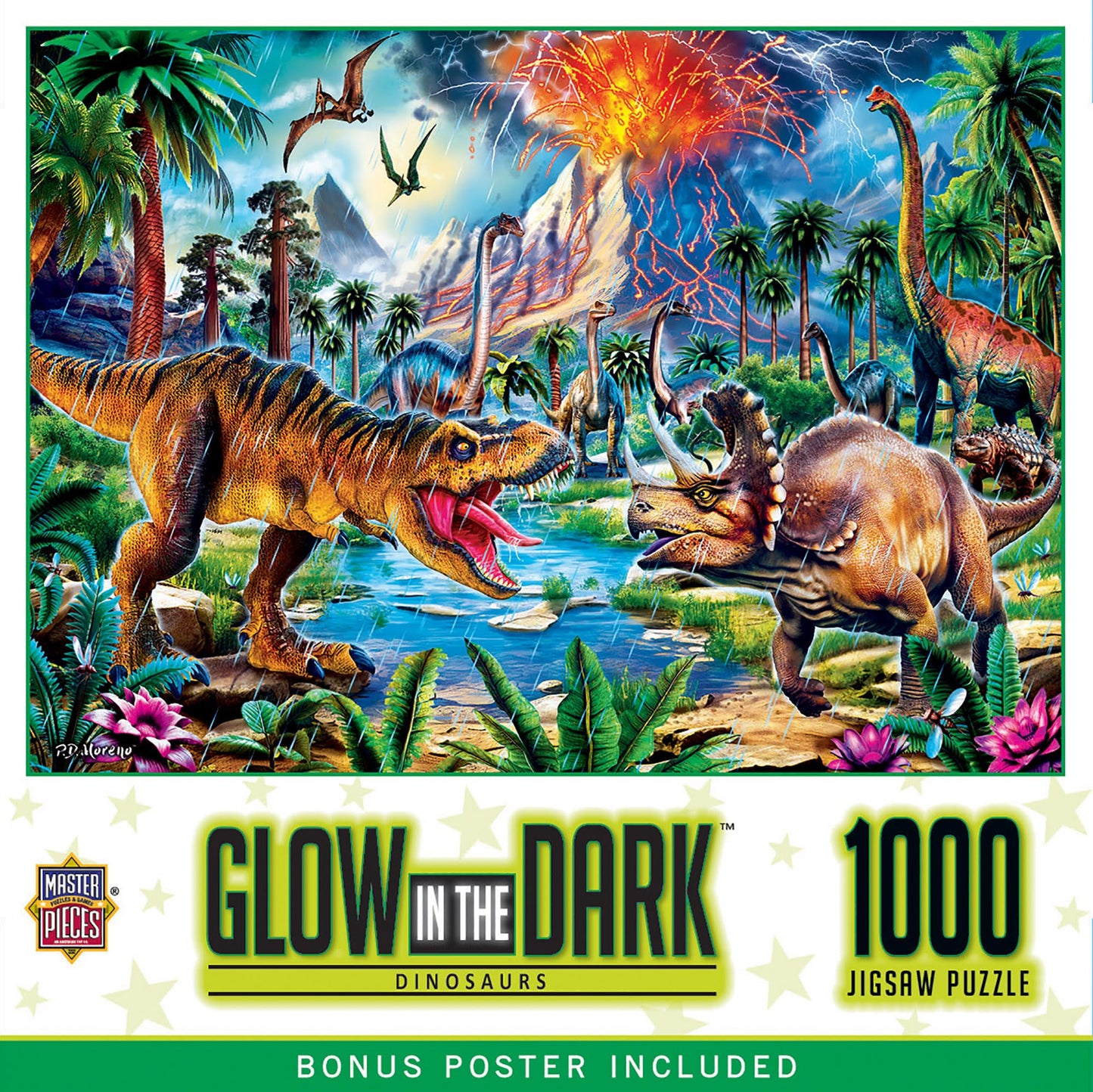 MasterPieces 1000 Piece Glow in The Dark Dinosaur Puzzle for Adults - Fun Jigsaw with Prehistoric Theme, 19.25"x26.75", Enhances Problem Solving