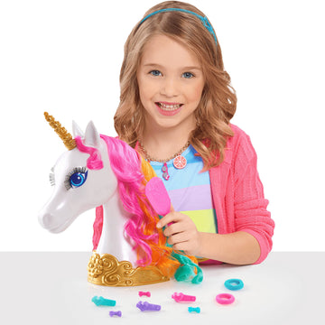 Barbie Dreamtopia 12-inch Unicorn Styling Head with Accessories, 10-pieces, Rainbow Hair, Kids Toys for Ages 3 Up by Just Play