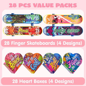 JOYIN 28 Packs Valentine's Day Finger Skateboards with Heart Boxes, Valentine Party Favor, Stress Relief Toys, Classroom Exchange Gifts, Holiday