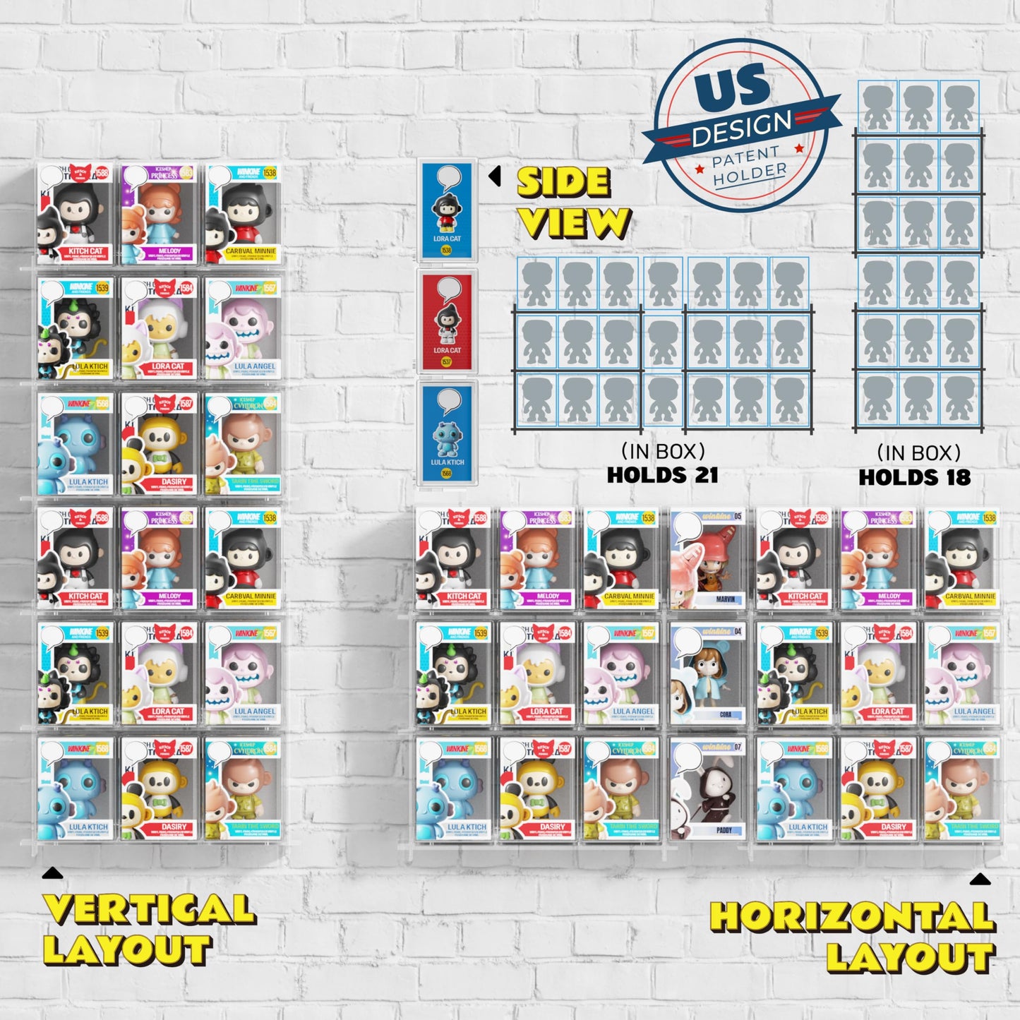 WINKINE Floating Display Shelves Compatible with 21 Funko Pop in Box, Acrylic Shelves for Wall, Clear Figures Display Case for Boxed Characters