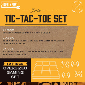 Refinery Premium Solid Wood Tic-Tac-Toe Board Game, Giant Gold 14” Coffee Table Home Decor, Classic Indoor/Outdoor Party Game for Children & Adults