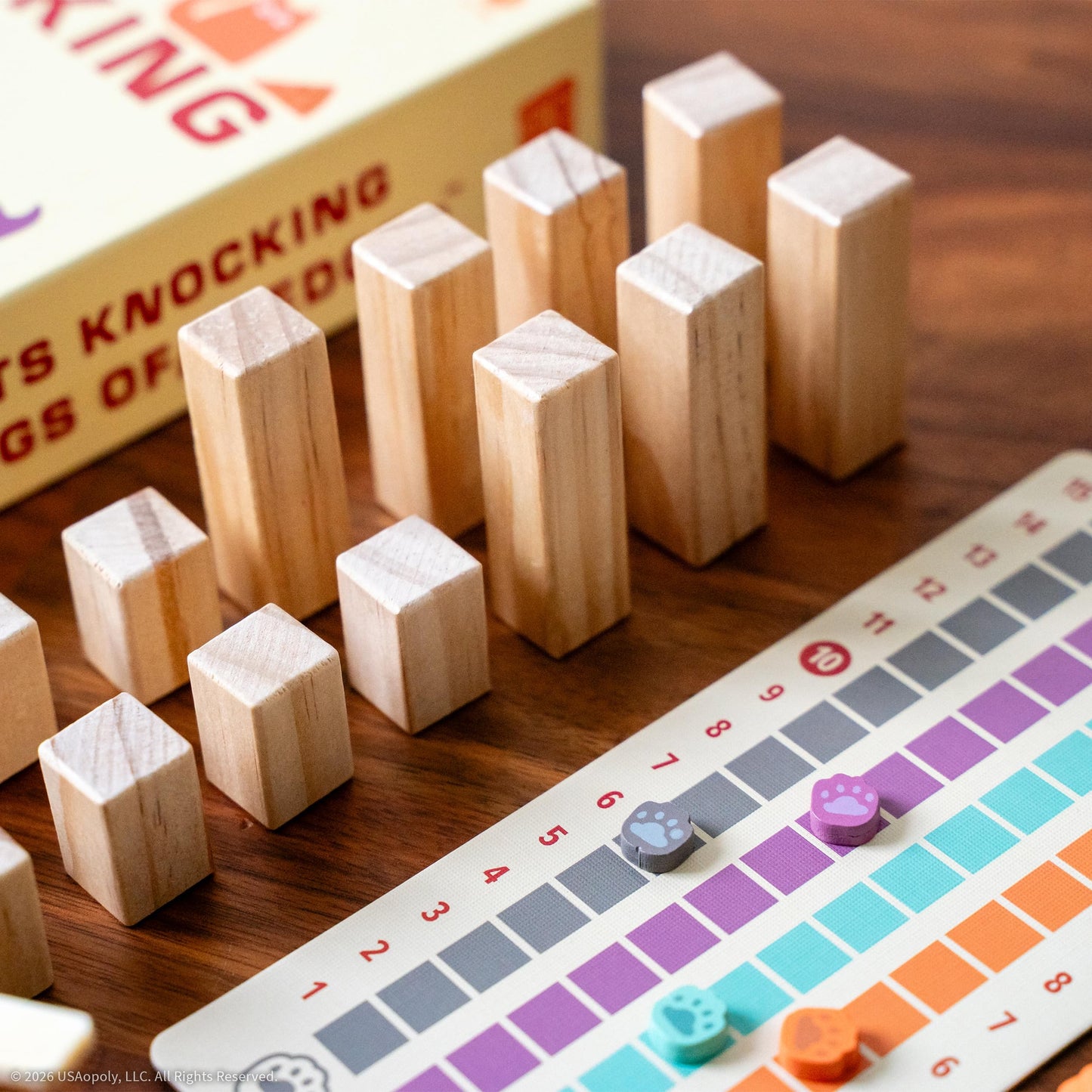 Cats Knocking Things Off Ledges, A Fun Dexterity Stacking Game for Families, Kids, Teens & Adults, Features Cute Cats & Toy Wooden Pieces, Portable