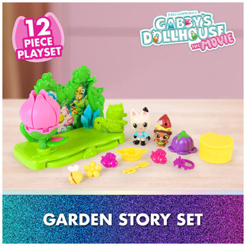 Gabby's Dollhouse: The Movie, Garden Story Set, Pandy Paws & Kitty Gnome Figures and 9 Dollhouse Accessories, Kids Toys for Girls & Boys Ages 3 and Up