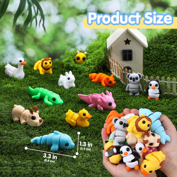 JOYIN 12 Pcs 3D Printed Animals Set, Mini Animals 3D Printed Toys - Cute Articulated Flexible Figurines Fidget Toys for Party Favors Birthday Gifts