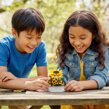 PicassoTiles 130pc STEM Sunflower Building Brick Block Set with Vase Flower Craft Toy for Kids Ages 3+ Educational Learning and Creative Activity