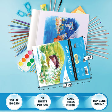 Bellofy 2X Watercolor Paper Pad, 100 Sheets, 9x12 Inches | Ideal for Kids, Artists & Beginners Love | Watercolor Sketchbook for Watercoloring