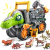 JOVA Vroomix Dinosaur Toy for Toddlers 2 3 4 5+ Year Old, Extra Large Dinosaur Monster Truck with Figures, T-Rex Toy with Launcher and Darts, Crane