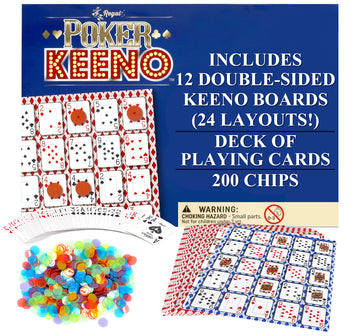 Regal Games - Poker Keeno Bulk Game Set - Includes 12 Two-Sided Boards, 200 Scoring Chips, 1 Deck of Standard Poker Cards - 24 Unique Board Layouts