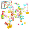 PicassoTiles 100pc Magnetic Marble Run Travel Size Tile Blocks Construction Kids Toy Set On The Go Mini Magnet Tiles Marbles Playset for Race Track