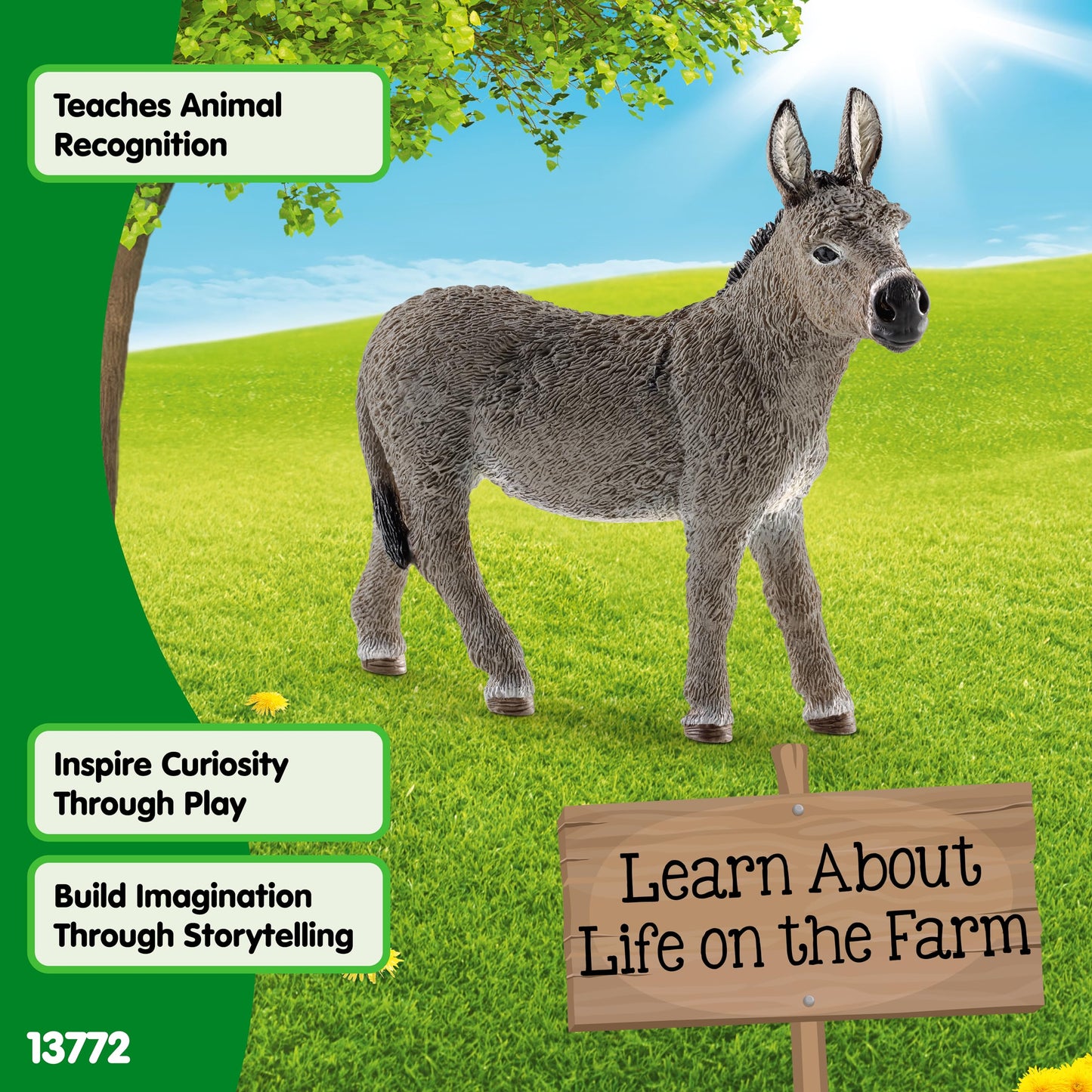Schleich Farm World Realistic Donkey Animal Figurine - Highly Detailed and Durable Farm Animal Toy, Fun and Educational Play for Boys and Girls, Gift