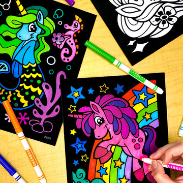 Stuff2Color Unicorn Joy - 6 Pack of Fuzzy Velvet Coloring Posters for Kids, Toddlers, Girls (All Ages Arts and Crafts Coloring Activity) Shareable Fun