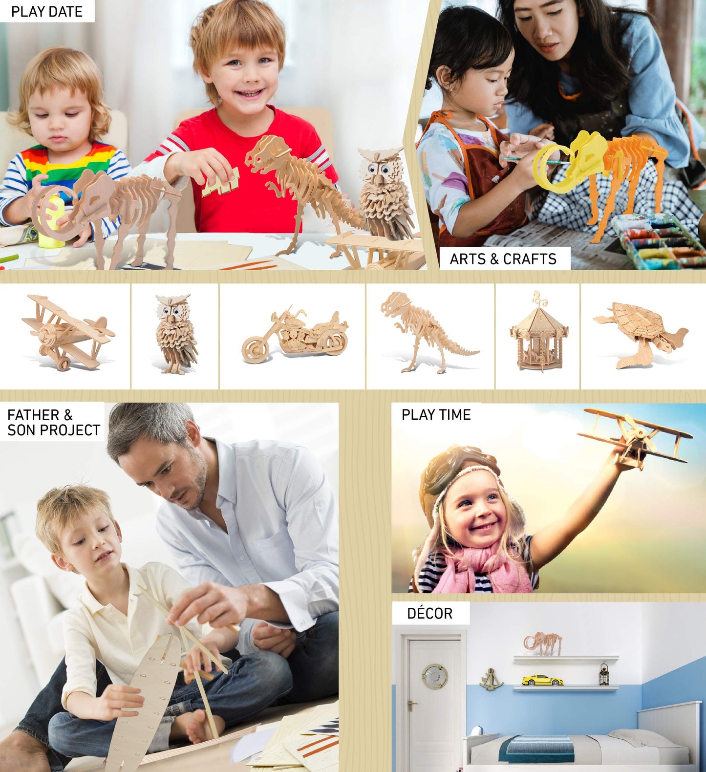 Puzzled 3D Puzzle Woolly Mammoth Wood Craft Construction Model Kit, Fun Unique & Educational DIY Wooden Toy Assemble Model Unfinished Crafting Hobby