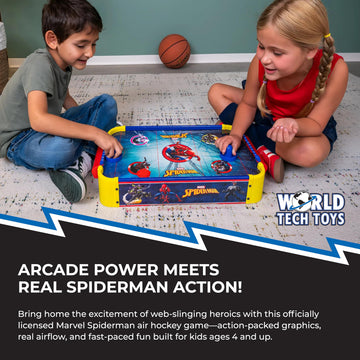 Marvel Spider-Man Air Hockey Table for Kids - Tabletop Air Hockey Game with Pucks, Pushers & Airflow System - Marvel Toys for Kids 4+