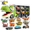 JOYIN 13 in 1 Dinosaur Toys for Kids 3-5, Transport Dinosaur Carrier Truck with 12 Pull Back Cars, Toddler Toys 3-4? Birthday Gifts for 3 4 5+ Year