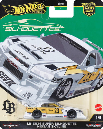 Hot Wheels Premium Car Culture Collectible Toy Car, 1:64 Scale Die-Cast LB-ER34 Super Silhouette Nissan Skyline, Silhouettes Vehicle with Real Riders