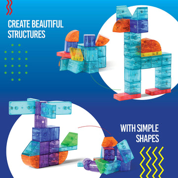 Play Brainy 101 Pieces Magnetic Cubes for Kids - 3D Building Blocks Set with Transparent Blocks in Varying Shapes and Colors - STEM-Approved Learning