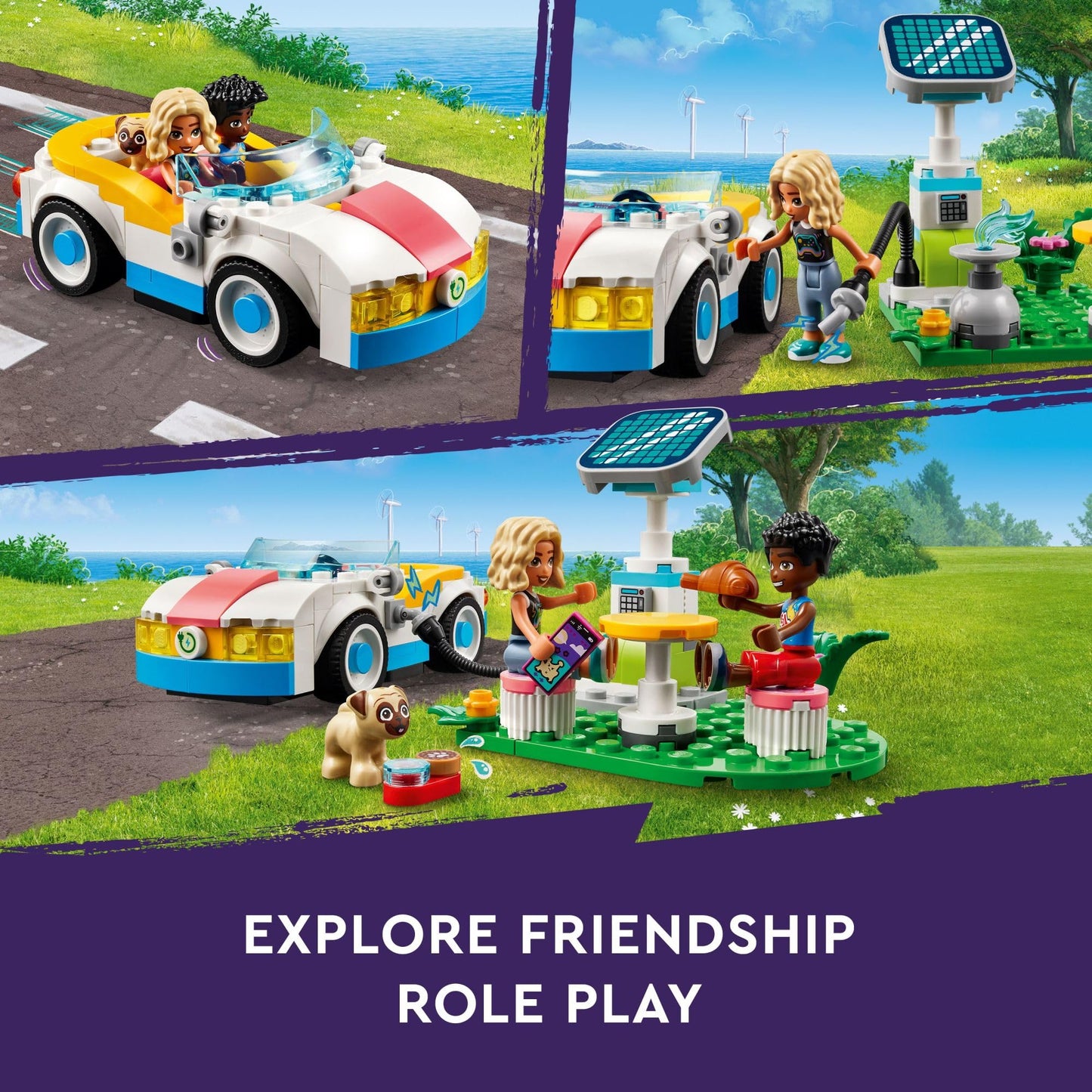 LEGO Friends Electric Car and Charger Building Toy for Kids, Role Play Toy, Adventure Toy, Includes Mini-Doll Characters Nova and Zac, Gift Idea