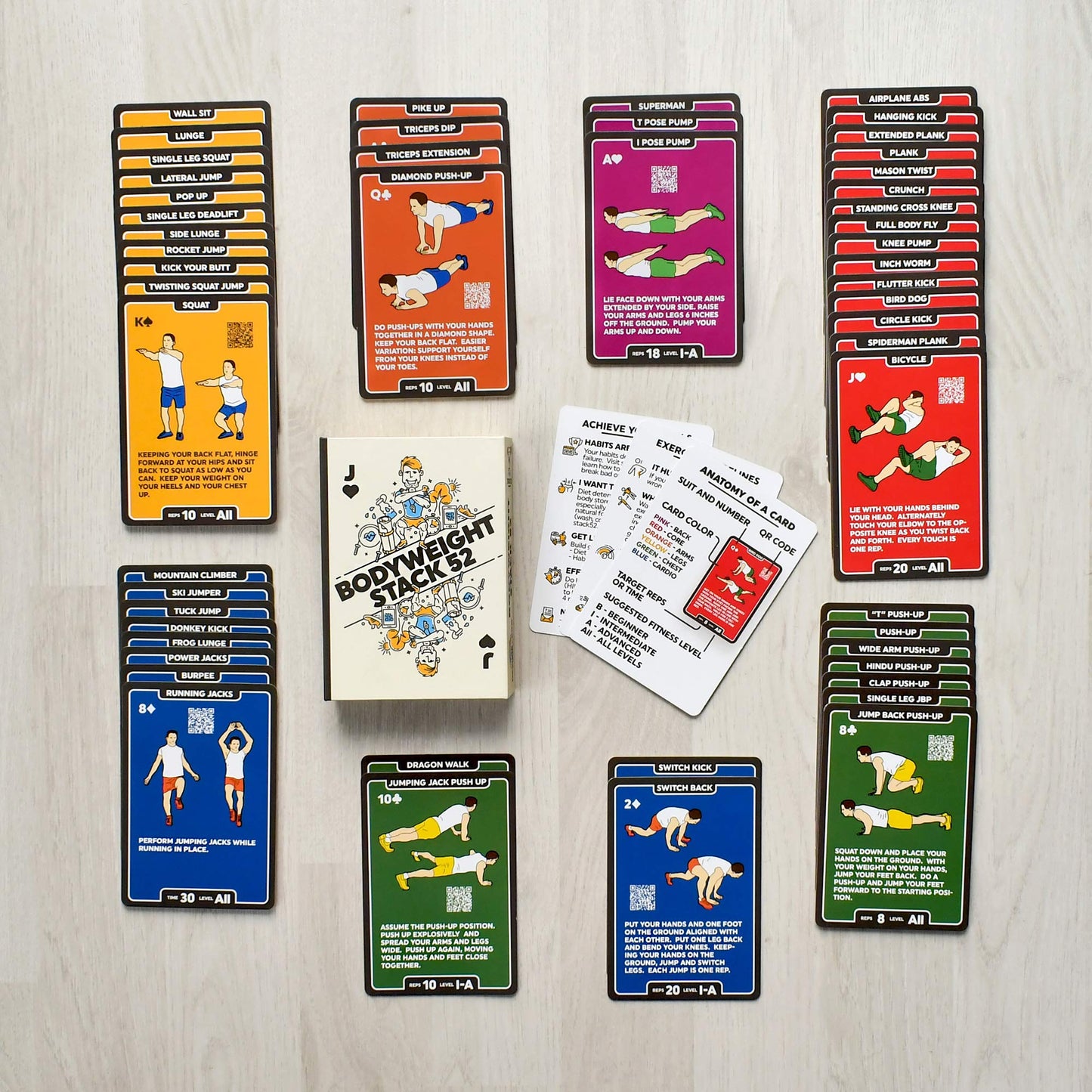 Stack 52 Bodyweight Exercise Cards: Workout Playing Card Game
