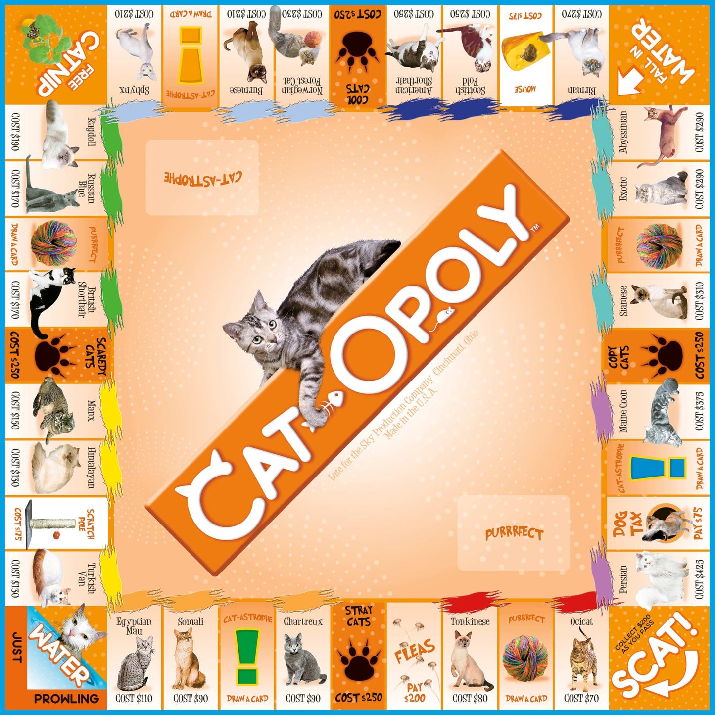 Late for the Sky CAT-opoly Cat Board Game, Family Property Trading Strategy for 2-6 Players, Ages 8+, Educational Breed Facts, Tokens, Screen-Free Fun
