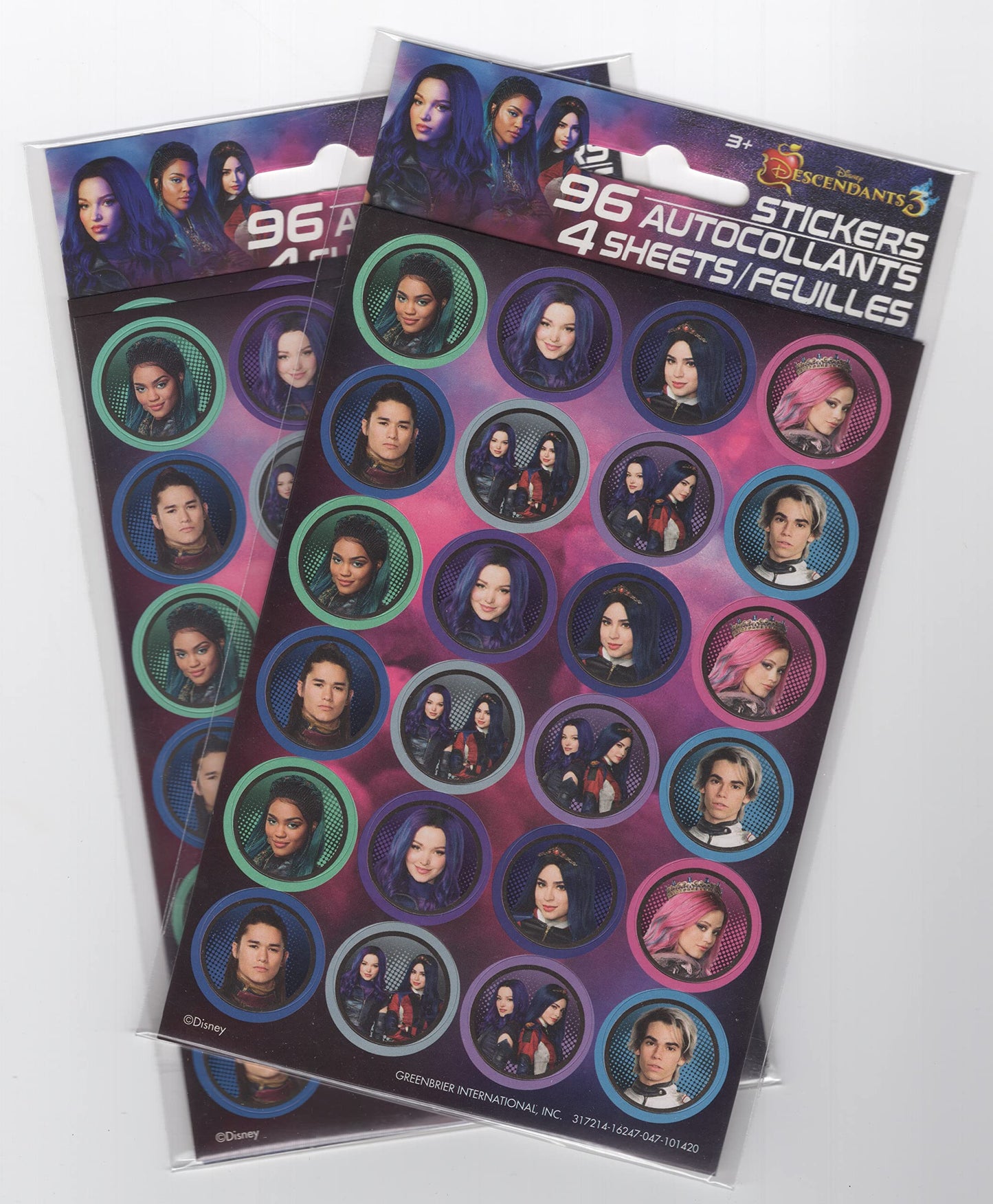 Pack of 2 Descendants 3 Stickers Sheet - 192 Stickers Included - (2-Pack) Featuring Mal, Evie, Jay, and Carlos