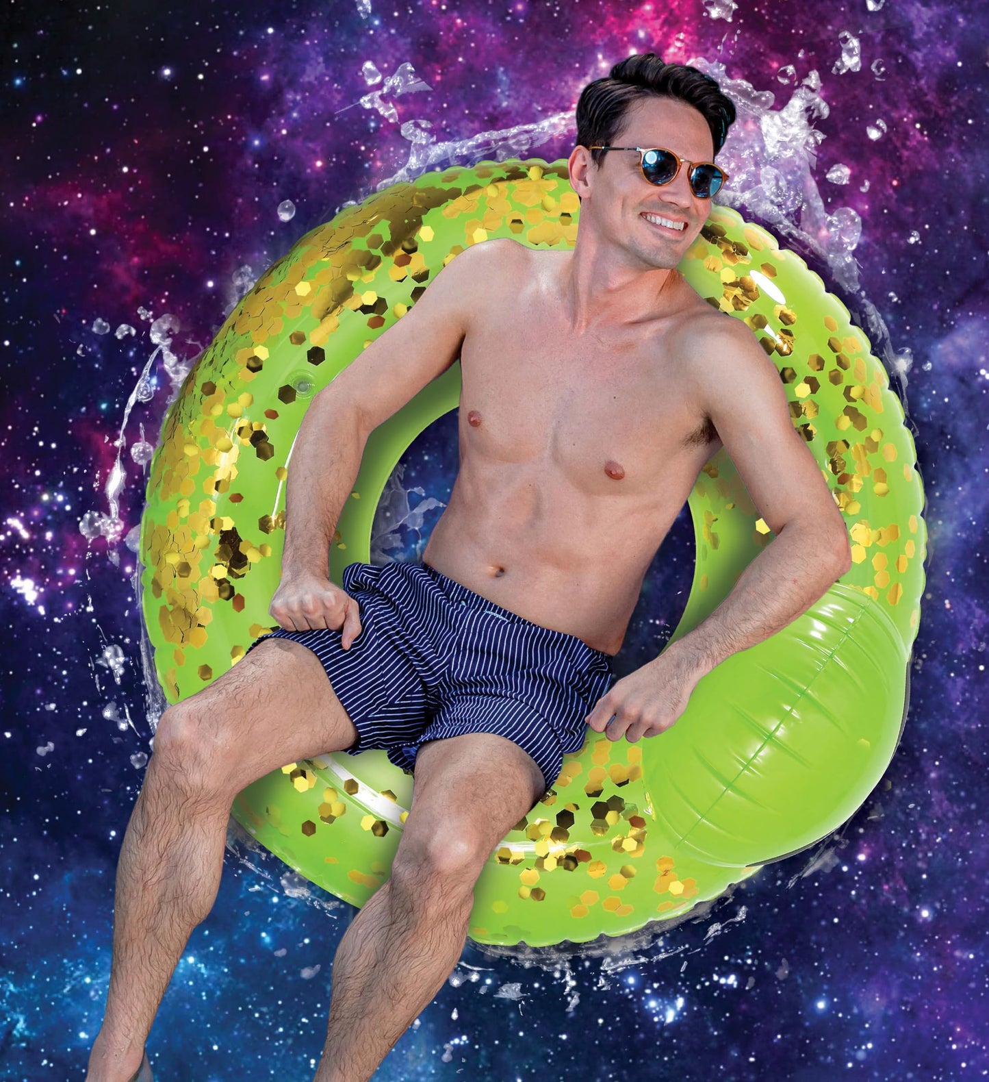 POZA Inflatable Alien Pool Float Tube - Heavy Duty Vinyl UV Resistant Confetti Pool Alien Floatie, Cool Pool Float Swim Ring Pool Inflatables