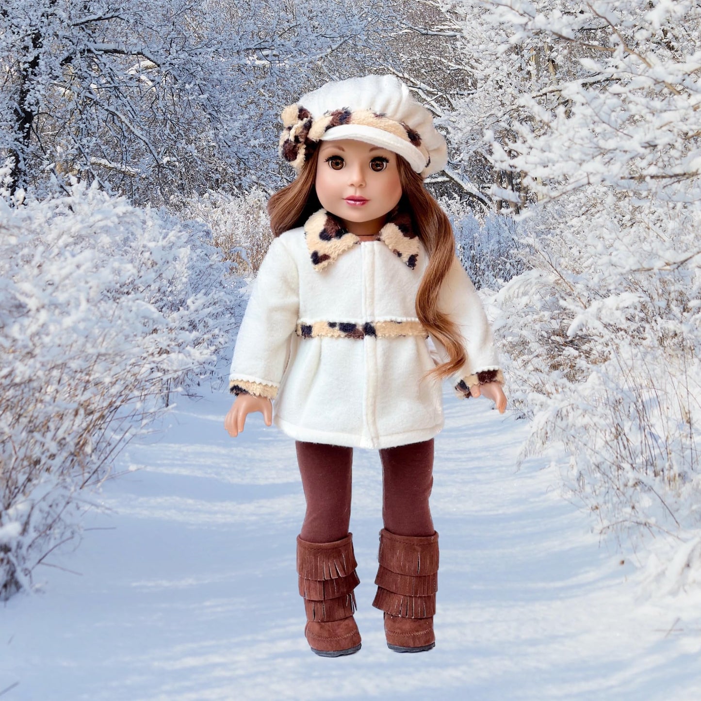 Marshmallow - 4 Piece 18 inch Doll Outfit - Coat, Hat, Leggings and Boots (Doll Not Included)