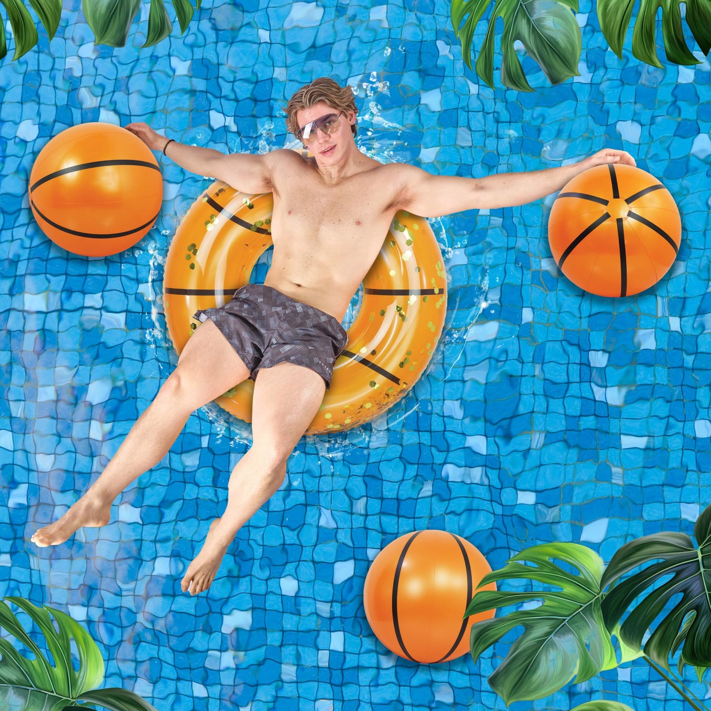 POZA 16-Inch Inflatable Beach Balls Set of 3 - Large Inflatable Sports Balls for Basketball Party Decorations or Summer Pool Party Decor