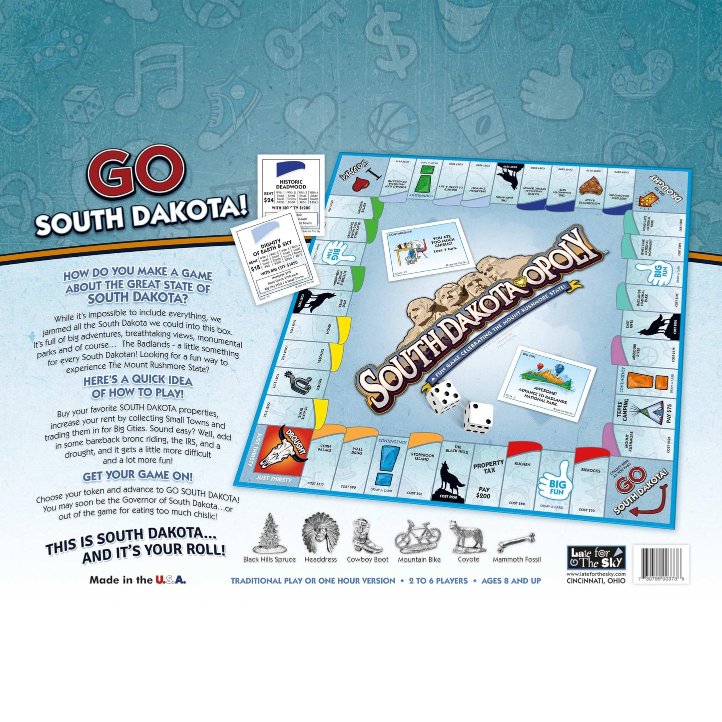 Late for the Sky South Dakota-Opoly Board Game | Mount Rushmore State Family Strategy Game | 2-6 Players Ages 8+ | Tokens & Fast Play