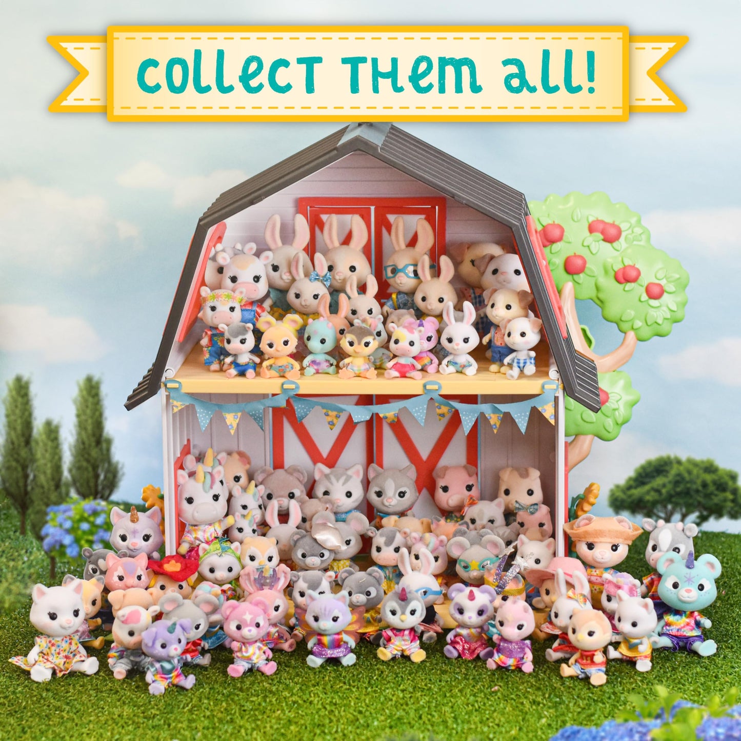 Sunny Days Entertainment Honey Bee Acres Rainbow Ridge Daydreamers Unicorn Family - 4 Miniature Flocked Dolls | Small Fantasy Collectible Figures |