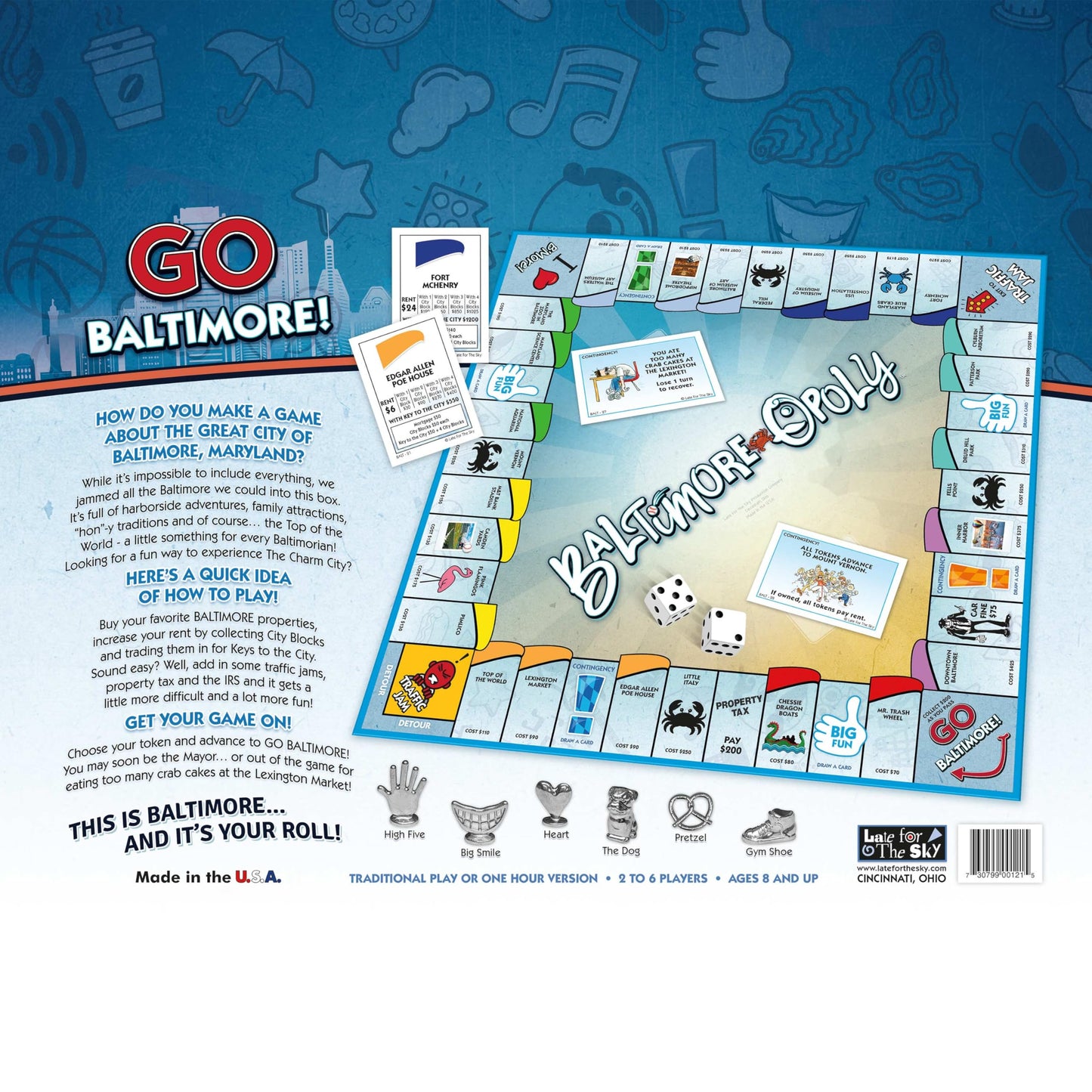 Late for The Sky Baltimore-Opoly City Board Game - Family Strategy Game with Baltimore Landmarks, Ages 8+, 2-6 Players, Local Trivia, Collect
