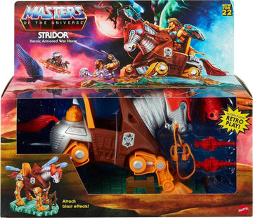Masters of the Universe Origins Stridor Action Figure, 7 in Tall Robot Horse with Projectile Launcher, 3 Plasma Blasts, Helmet & Bridle with Cord