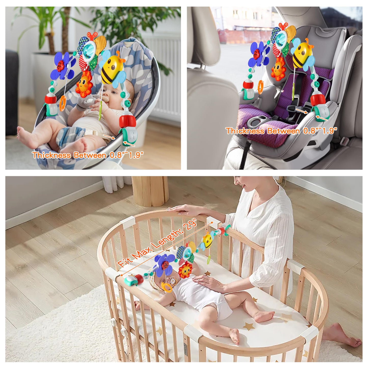 Lynncare Adjustable Arch Bassinet Toys for Infant & Toddlers, Stroller Arch, Baby Crib Toys with Fascinating Hanging for Stimulating Baby’s Senses