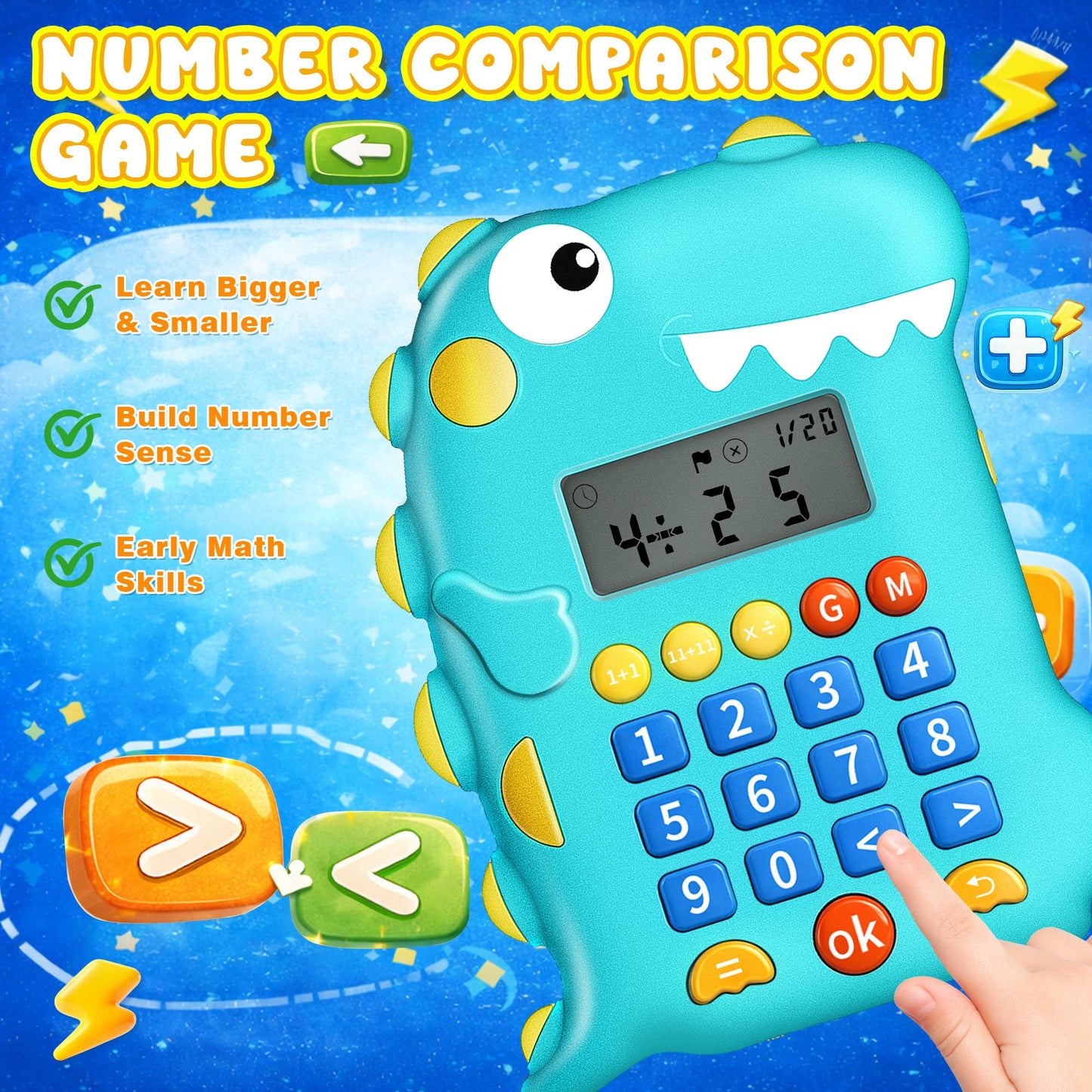 Math Games for Kids Ages 5-12, Portable Kids Calculator Toy, Addition Subtraction Multiplication Division Practice, 4 Logic Modes, 100,000 Questions