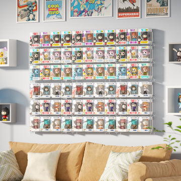 WINKINE Floating Display Shelves Compatible with 21 Funko Pop in Box, Acrylic Shelves for Wall, Clear Figures Display Case for Boxed Characters