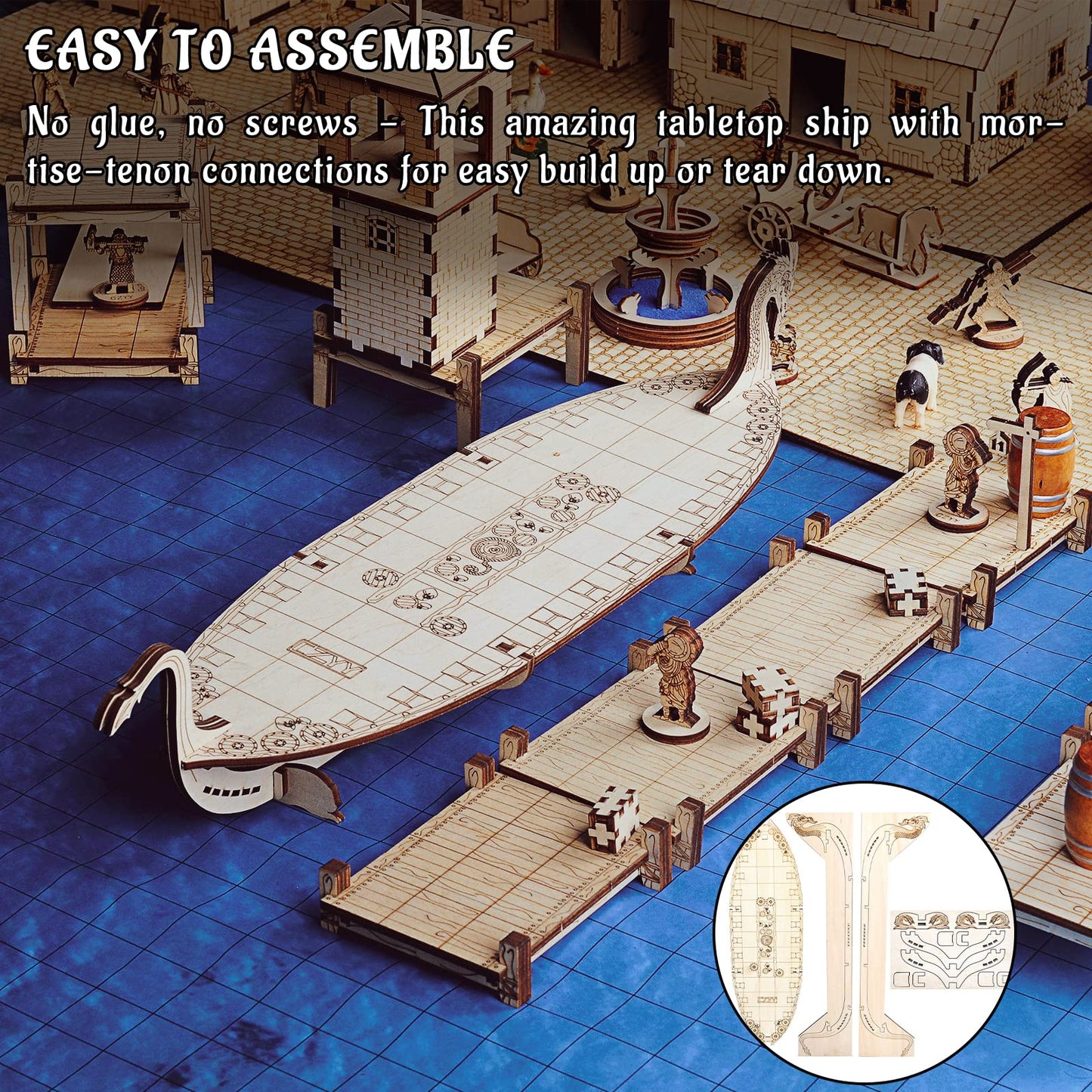 CZYY Miniatures Viking Longship Wood Laser Cut 1 Inch Square Grid Ship Battle Map for D&D, Dungeons and Dragons, Pathfinder or Other Tabletop RPG
