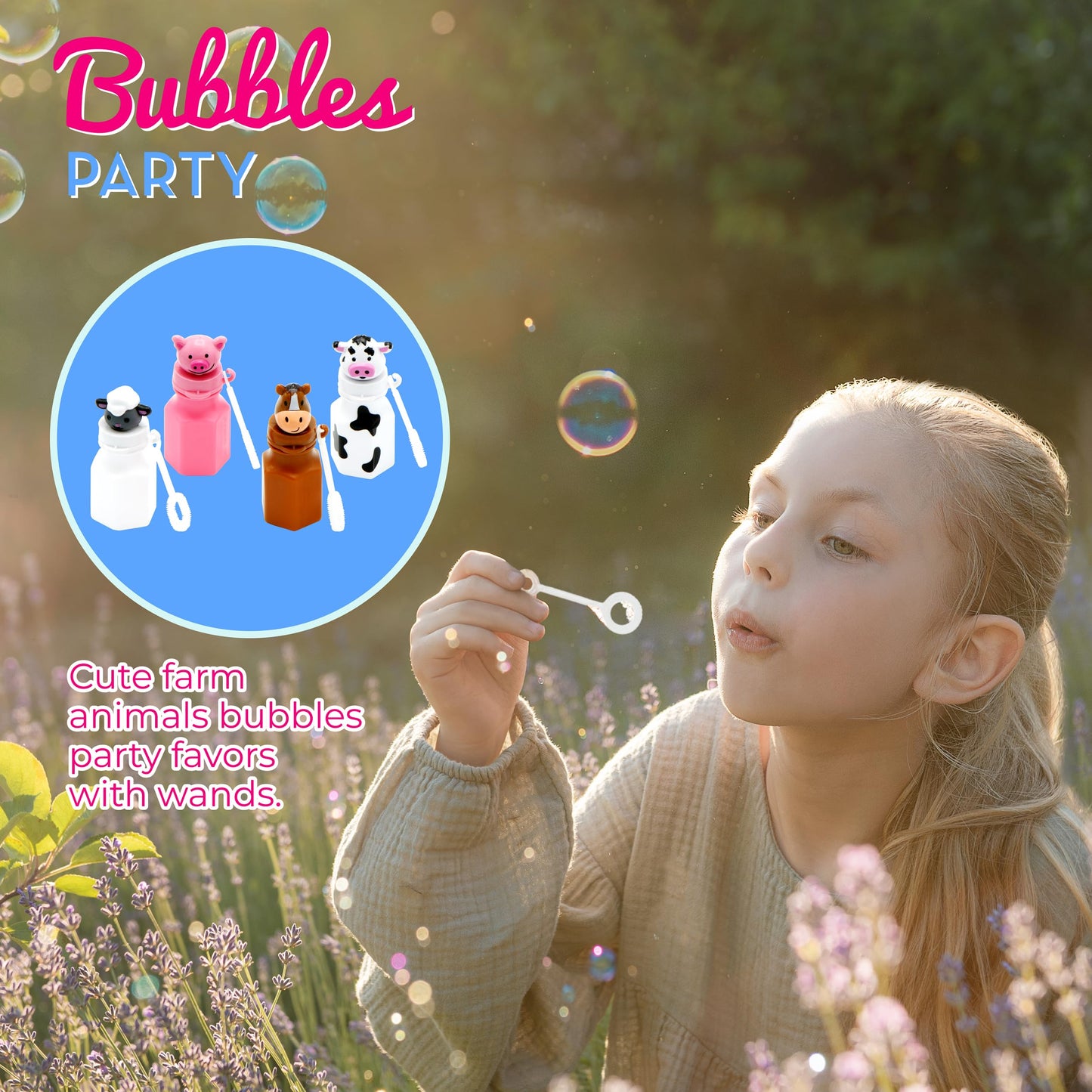 4E's Novelty - Barnyard Farm Animal Bubbles Party Favors with Wands Includes - Horse, Sheep, Pig and Cow - Pack of 12