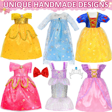 Lavwix 8 pcs American Doll Clothes Set for 18 inch Dolls, Doll Clothing Outfits Include 6 Different Princess Dresses, Crown, Hair Bow, Christmas