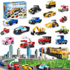 16 Pack Building Blocks Party Favors for Kids, Lego-Compatible 2 in 1 710pcs Building Kits Mini City Vehicles Include Police Car & Train, Christmas