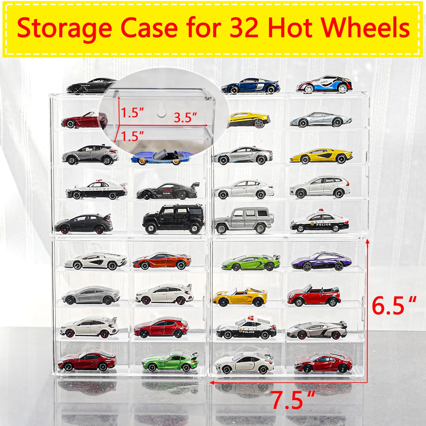KASTUN Display Case for 32 Hot Wheels,Matchbox Cars,Display Case Wall Mount,Transparent Storage Case for 1/64 Diecast Cars,Wall