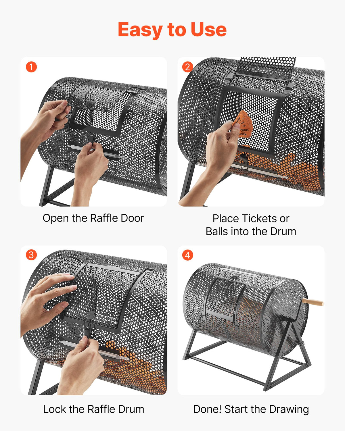 VEVOR Raffle Ticket Spinner, 16.1" x 11.9" Holds 5000 Tickets or 200 Ping Pong Balls, Raffle Drum Lottery Spinning Cage with Reinforced Handle, Stable