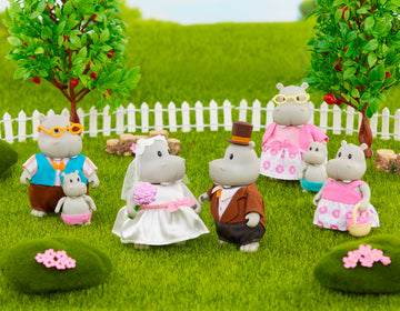 Li'l Woodzeez Pitterpotemus Hippo Family Wedding Set, 7 Posable, Playsets