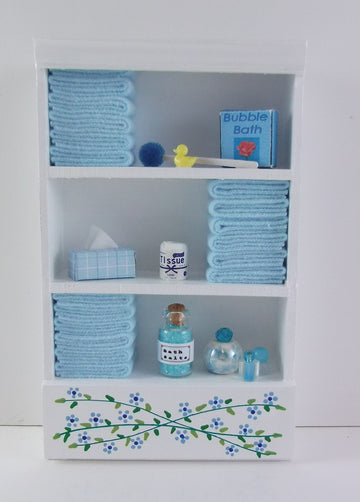 Town Square Miniatures Dolls House Miniature Bathroom Furniture Shelf Unit L Blue Towels & Accessories