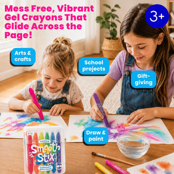 Ooly Smooth Stix Gel Crayons for Kids and Adults with Paint Brush - Set of 24 Watercolor Rainbow Crayons for Glass and Paper with Case, Twist-Up Gel